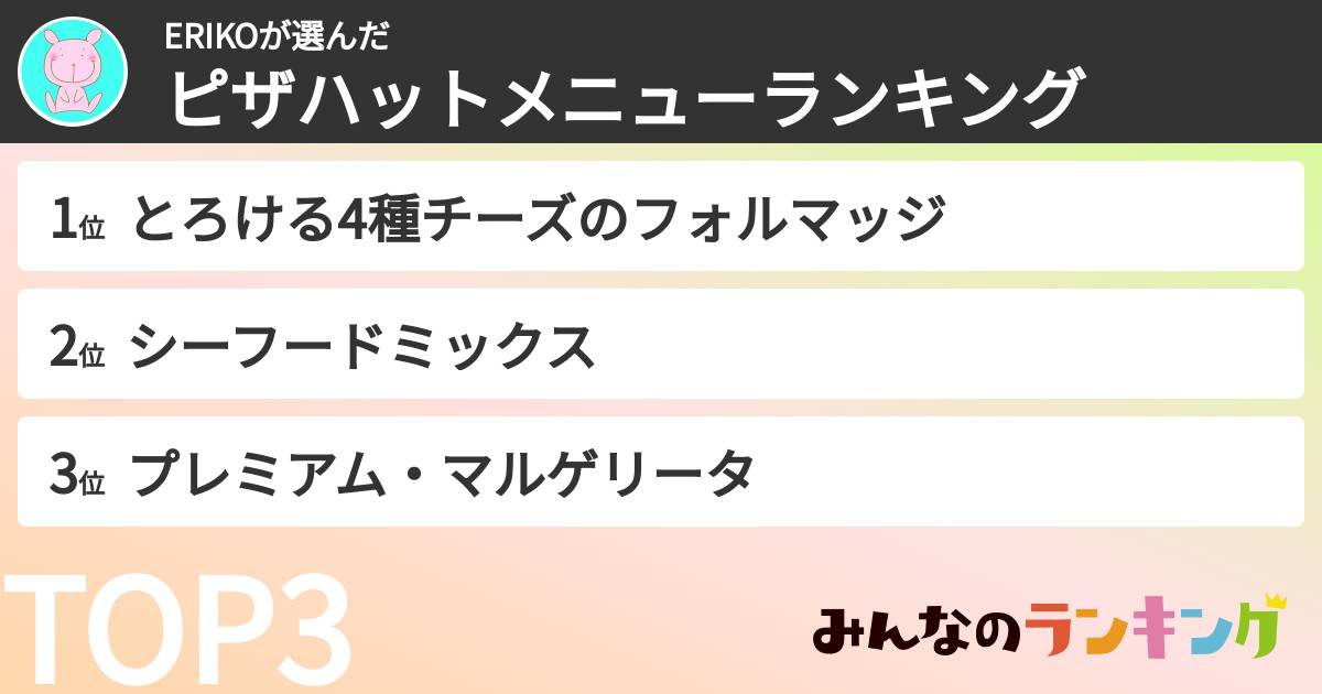 ERIKOさんの「ピザハットメニューランキング」