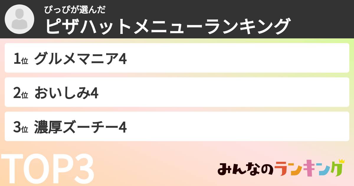 ぴっぴさんの「ピザハットメニューランキング」