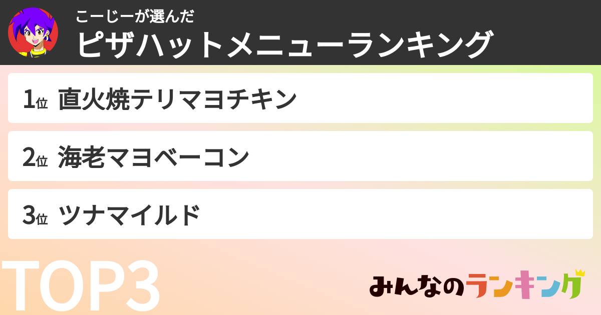こーじーさんの「ピザハットメニューランキング」