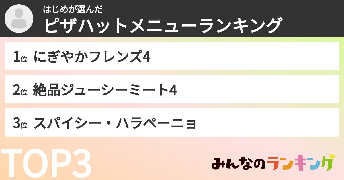 はじめさんの「ピザハットメニューランキング」