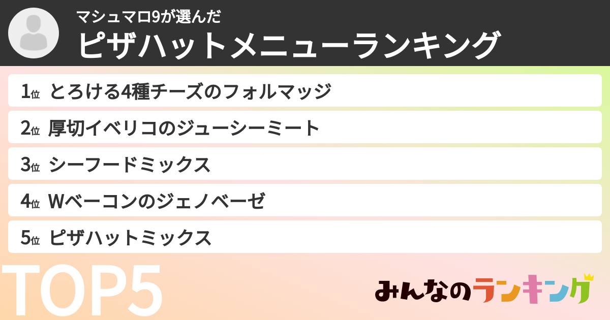 マシュマロ9さんの「ピザハットメニューランキング」