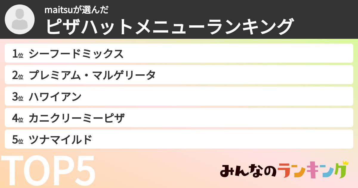 maitsuさんの「ピザハットメニューランキング」