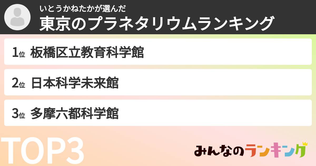 いとうかねたかさんの「東京のプラネタリウムランキング」