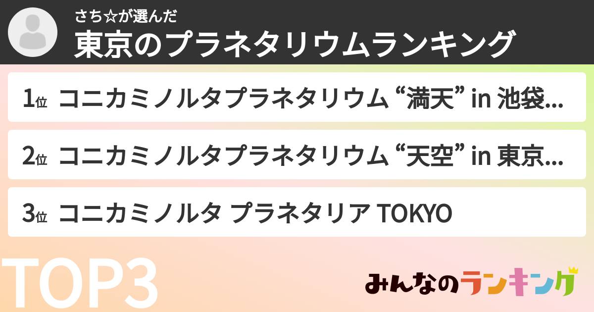 さち☆さんの「東京のプラネタリウムランキング」