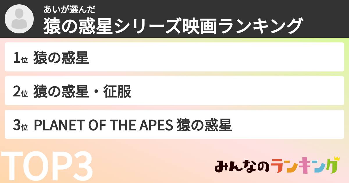 あいさんの「猿の惑星シリーズ映画ランキング」