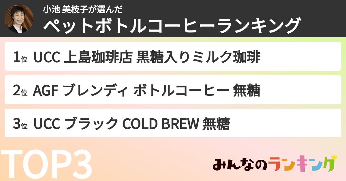 小池 美枝子さんの「ペットボトルコーヒーランキング」