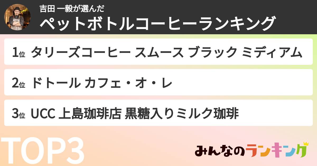 吉田 一毅さんの「ペットボトルコーヒーランキング」