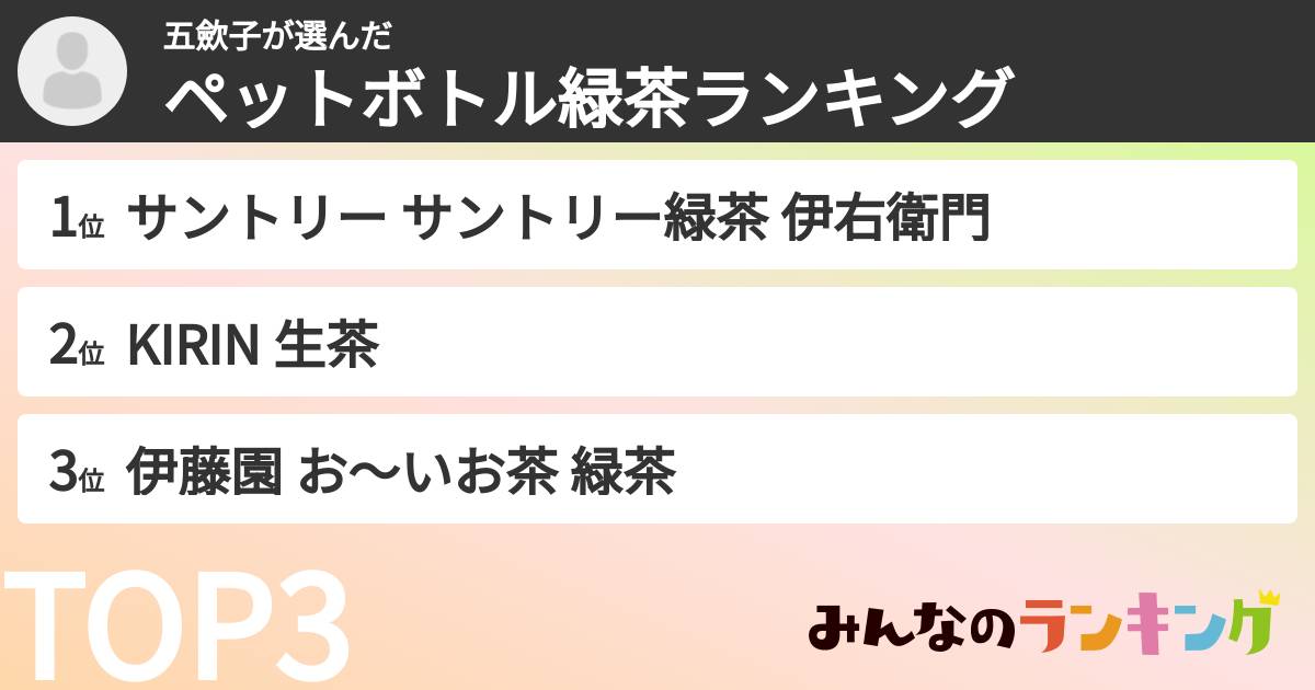 五歛子さんの「ペットボトル緑茶ランキング」