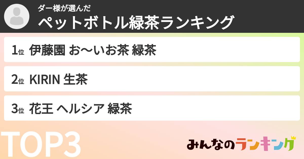 ダー様さんの「ペットボトル緑茶ランキング」