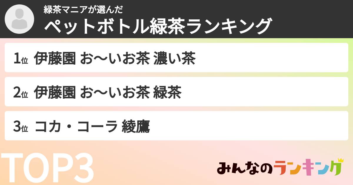 緑茶マニアさんの「ペットボトル緑茶ランキング」