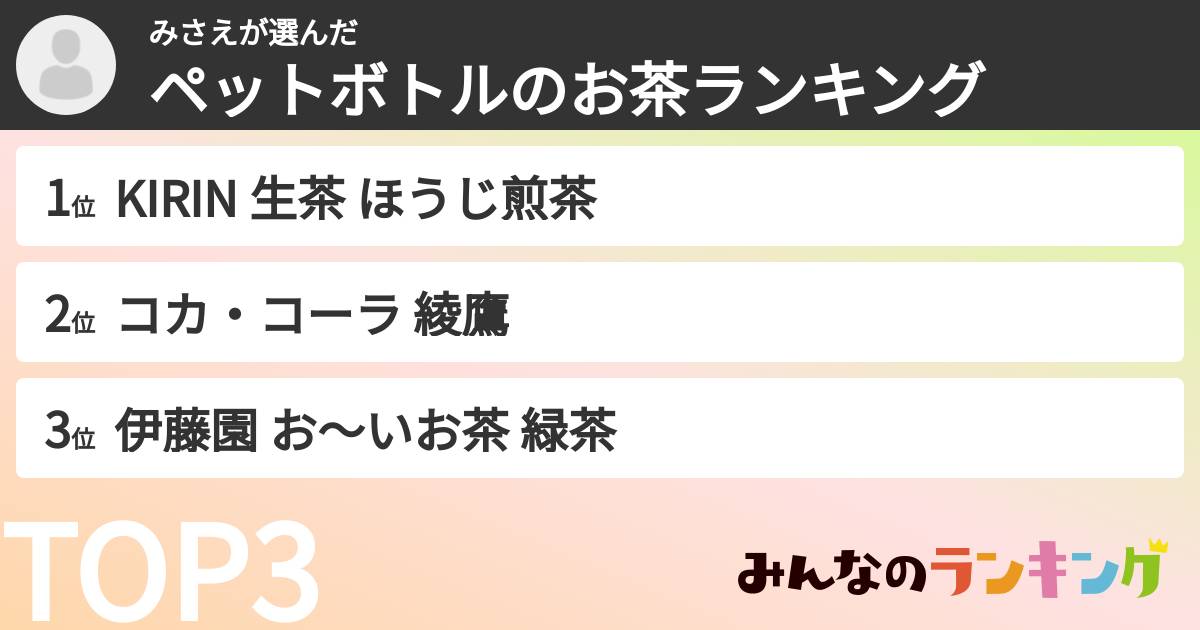 みさえさんの「ペットボトルのお茶ランキング」