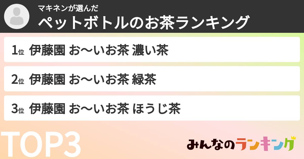 マキネンさんの「ペットボトルのお茶ランキング」