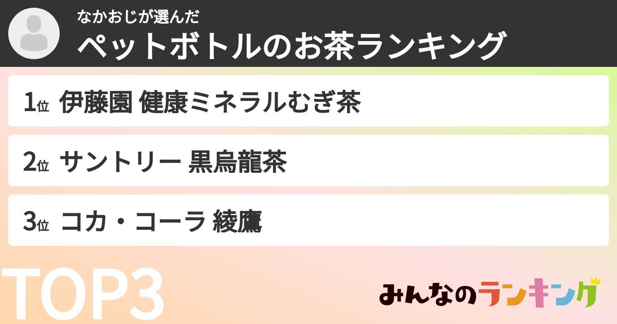 なかおじさんの「ペットボトルのお茶ランキング」