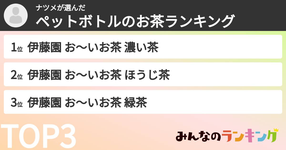 ナツメさんの「ペットボトルのお茶ランキング」