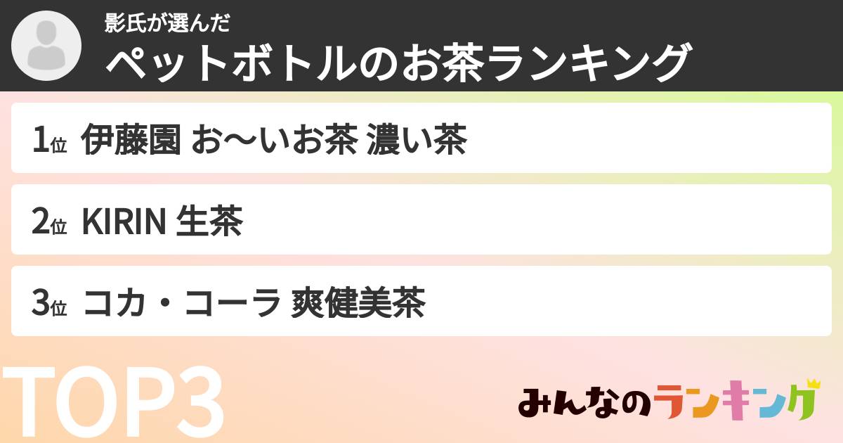 影氏さんの「ペットボトルのお茶ランキング」