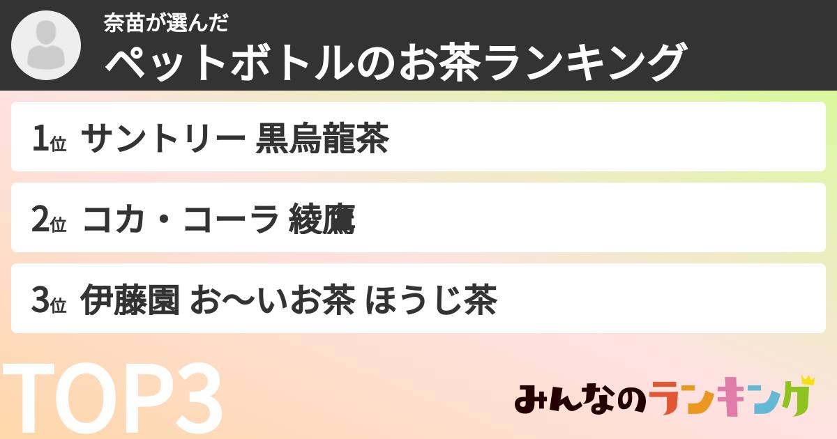 奈苗さんの「ペットボトルのお茶ランキング」