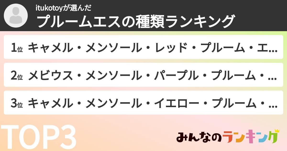 itukotoyさんの「プルームエスの種類ランキング」