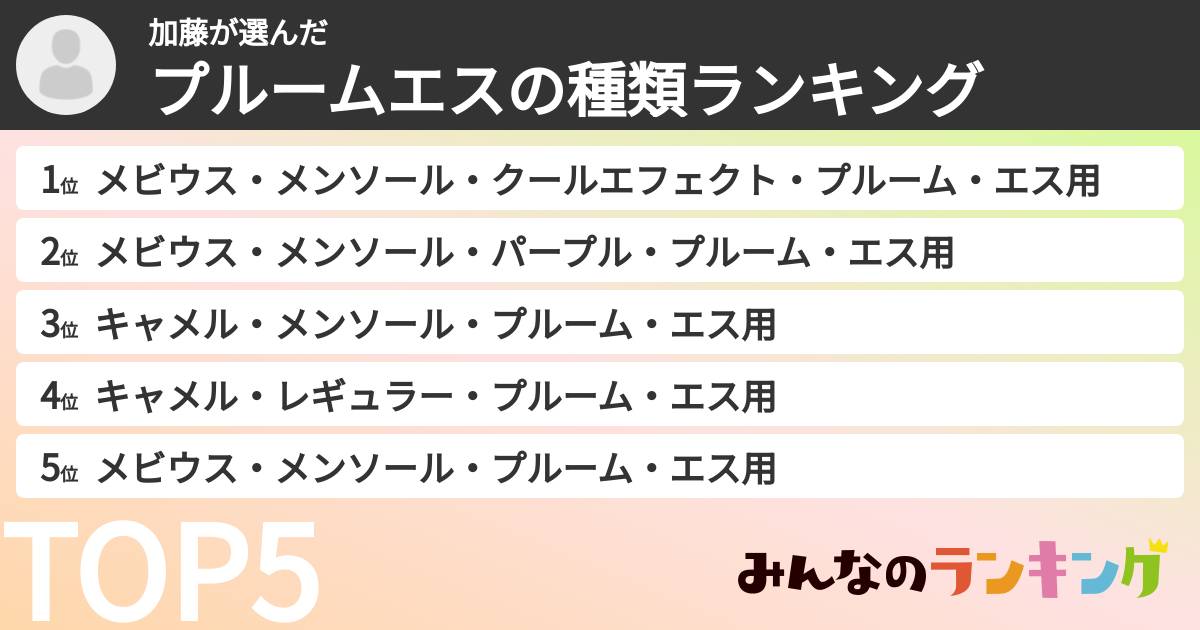加藤さんの「プルームエスの種類ランキング」