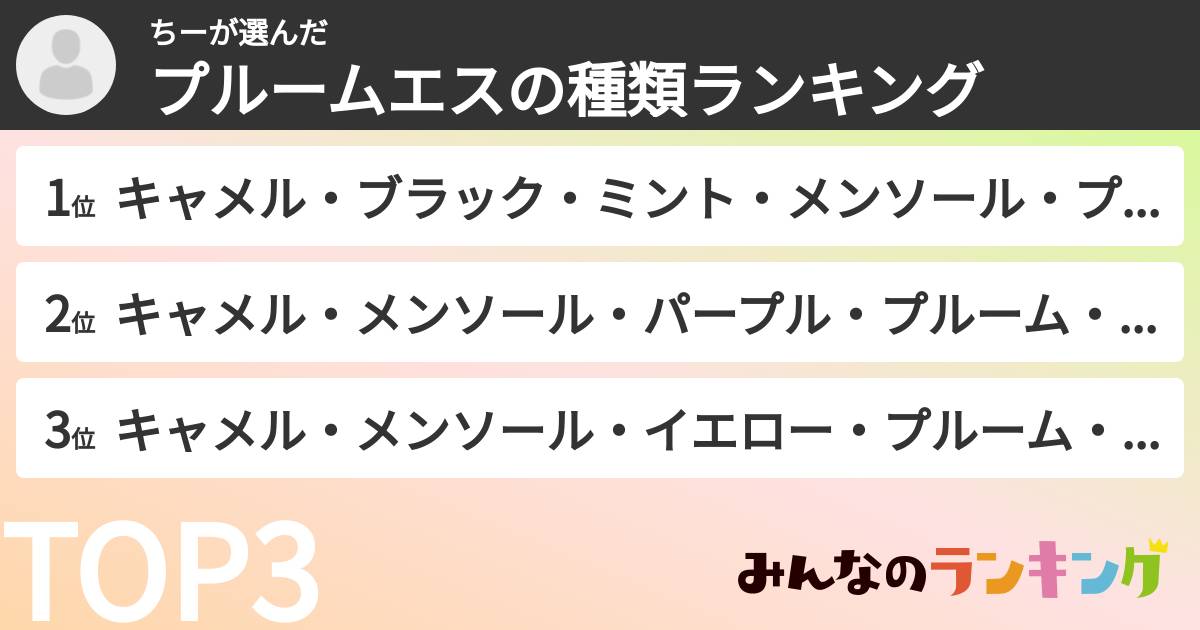 ちーさんの「プルームエスの種類ランキング」