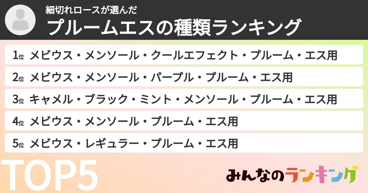 細切れロースさんの「プルームエスの種類ランキング」