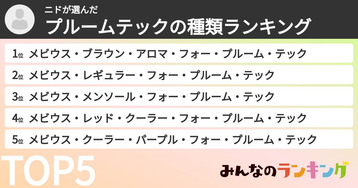 ニドさんの「プルームテックの種類ランキング」