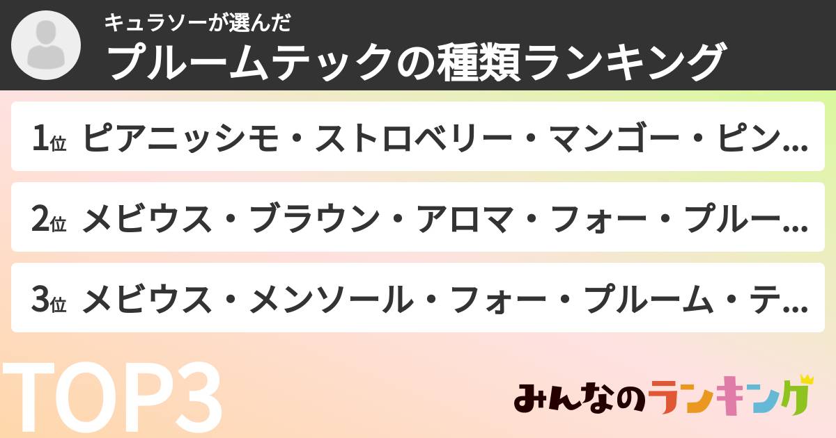 キュラソーさんの「プルームテックの種類ランキング」