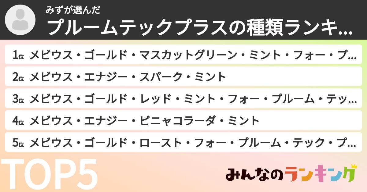 みずさんの「プルームテックプラスの種類ランキング」