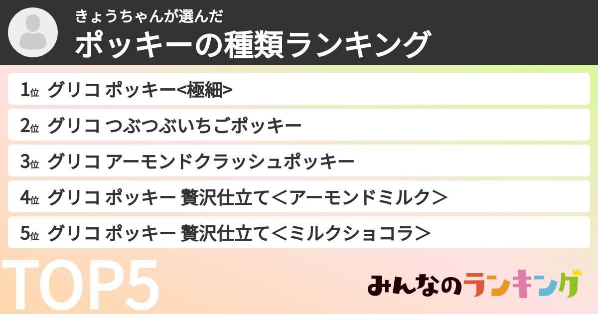 きょうちゃんさんの「ポッキーの種類ランキング」