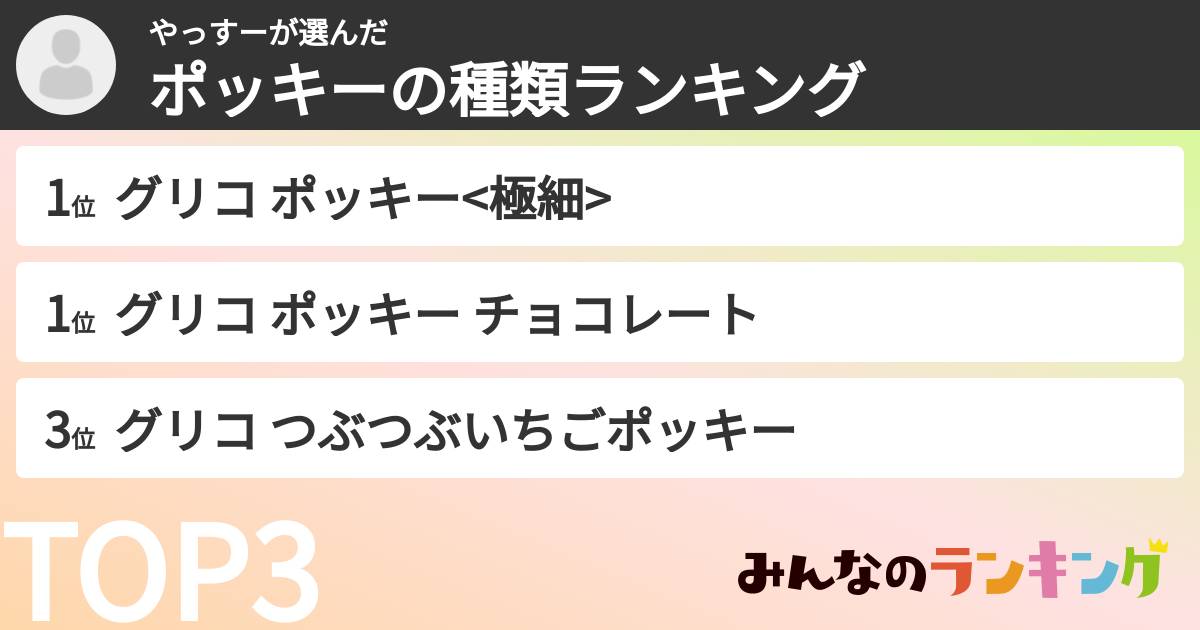 やっすーさんの「ポッキーの種類ランキング」