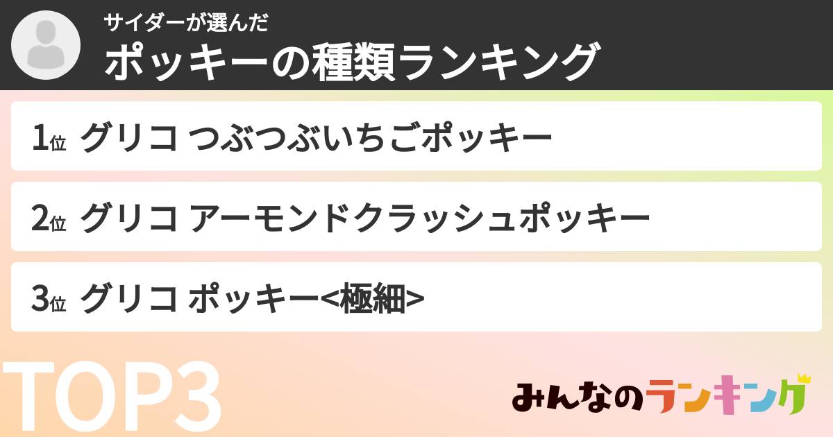 サイダーさんの「ポッキーの種類ランキング」