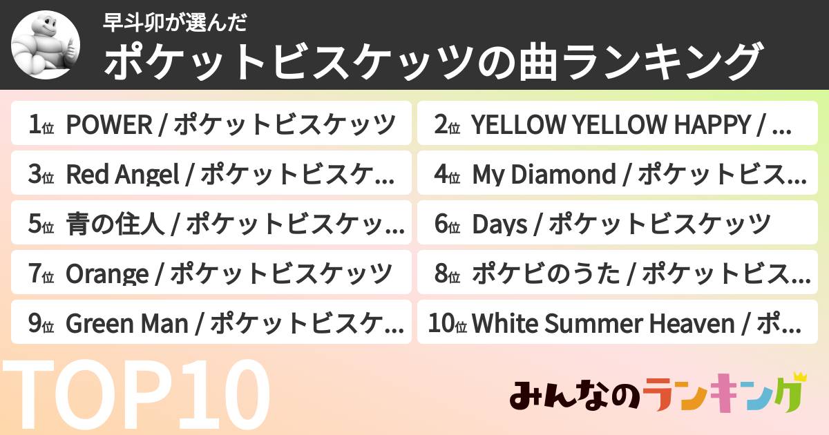 早斗卯さんの「ポケットビスケッツの曲ランキング」