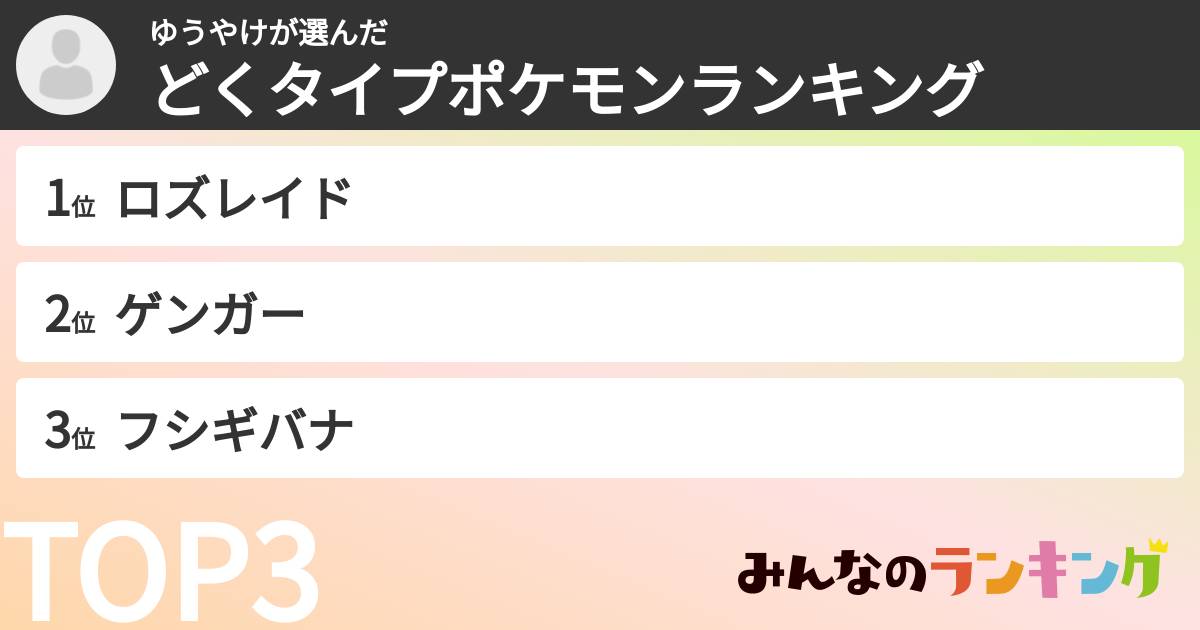 ゆうやけさんの「どくタイプポケモンランキング」