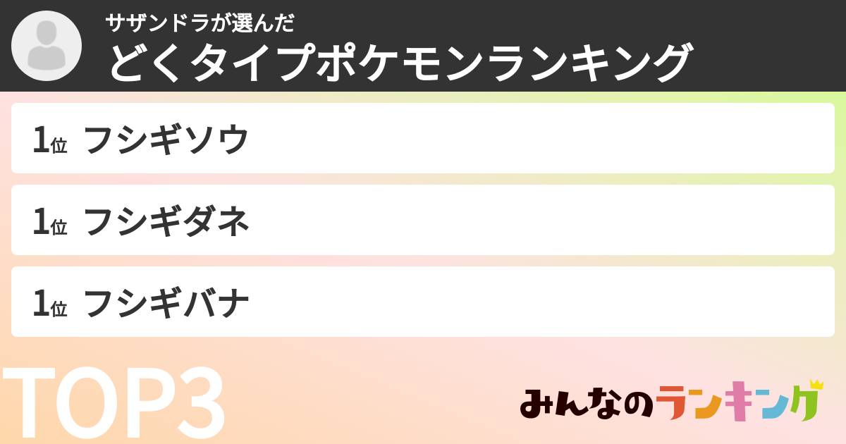 サザンドラさんの「どくタイプポケモンランキング」
