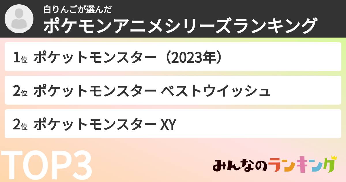 白りんごさんの「ポケモンアニメシリーズランキング」