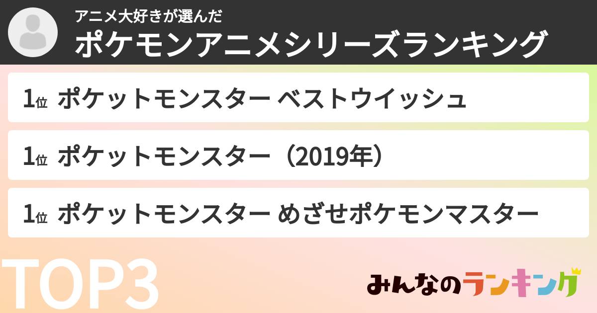 アニメ大好きさんの「ポケモンアニメシリーズランキング」