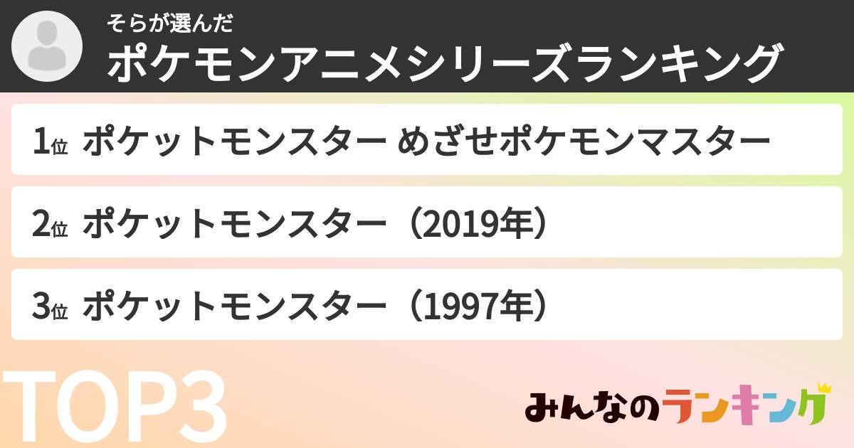 そらさんの「ポケモンアニメシリーズランキング」