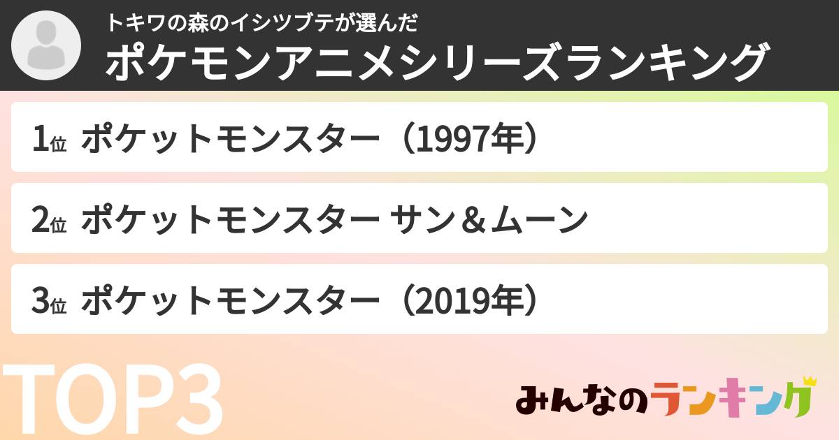 トキワの森のイシツブテさんの「ポケモンアニメシリーズランキング」