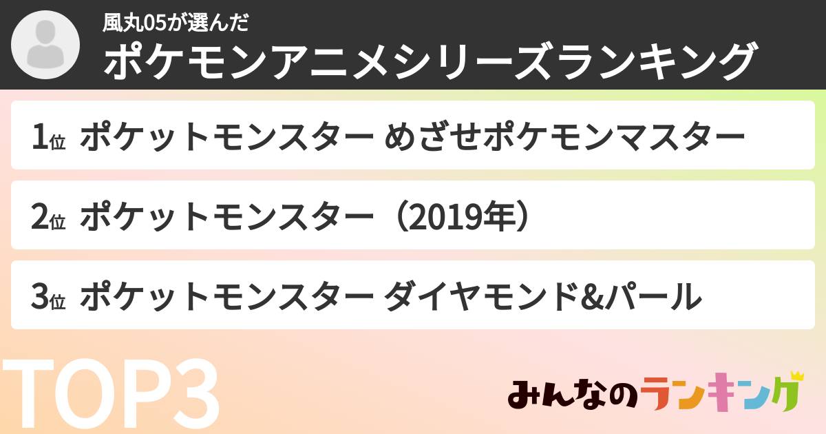 風丸05さんの「ポケモンアニメシリーズランキング」