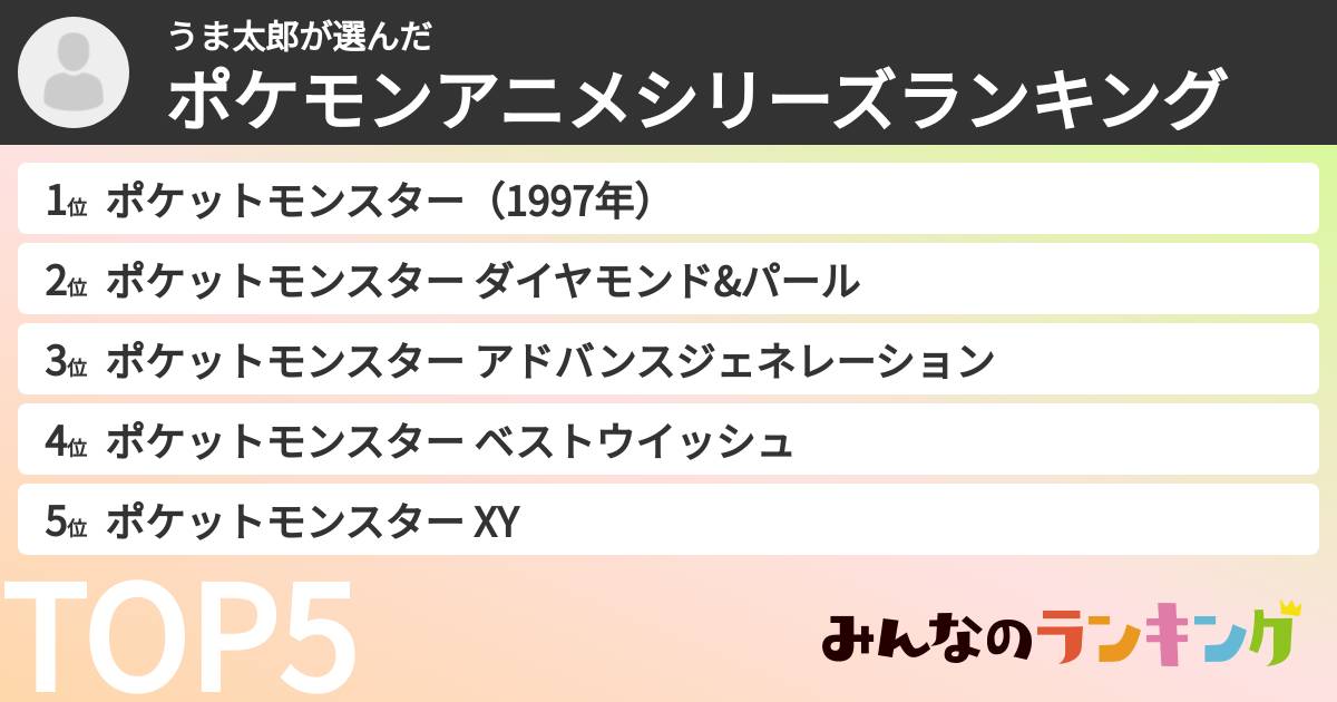 うま太郎さんの「ポケモンアニメシリーズランキング」