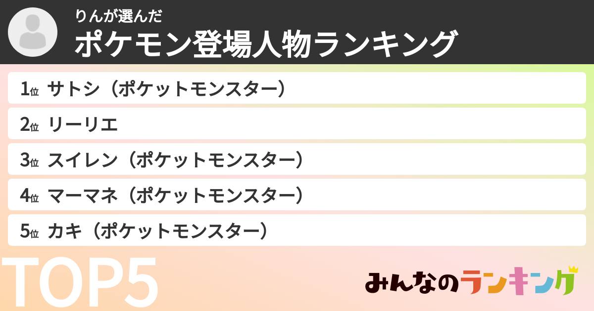 りんさんの「ポケモン登場人物ランキング」