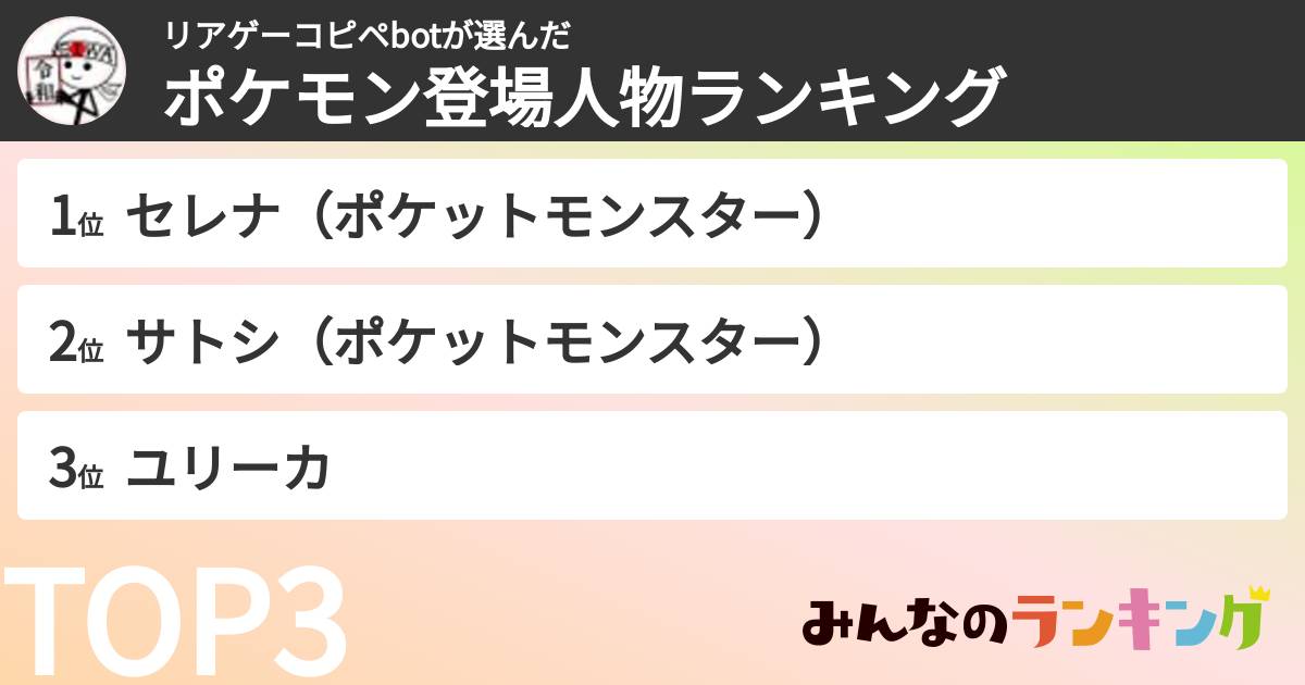 リアゲーコピペbotさんの「ポケモン登場人物ランキング」