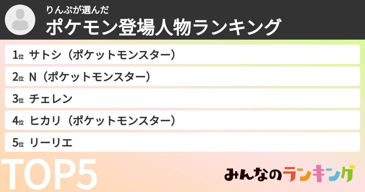 りんぷさんの「ポケモン登場人物ランキング」