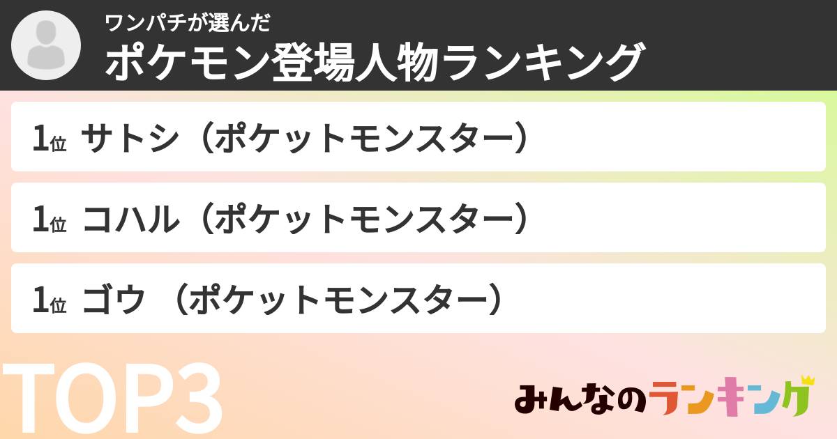 ワンパチさんの「ポケモン登場人物ランキング」