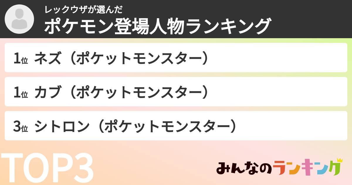 レックウザさんの「ポケモン登場人物ランキング」
