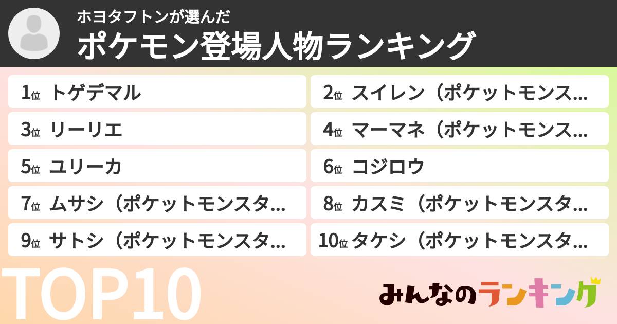 ホヨタフトンさんの「ポケモン登場人物ランキング」