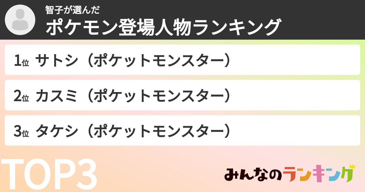 智子さんの「ポケモン登場人物ランキング」