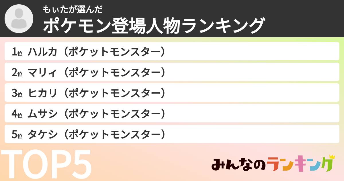 もぃたさんの「ポケモン登場人物ランキング」