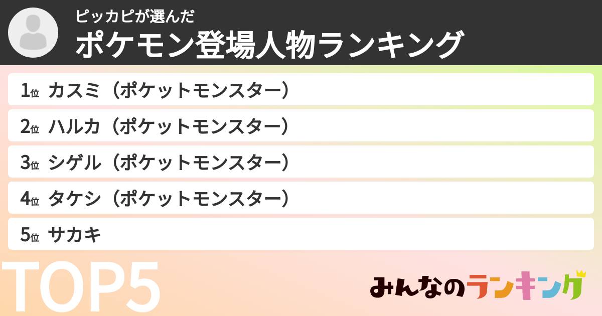 ピッカピさんの「ポケモン登場人物ランキング」