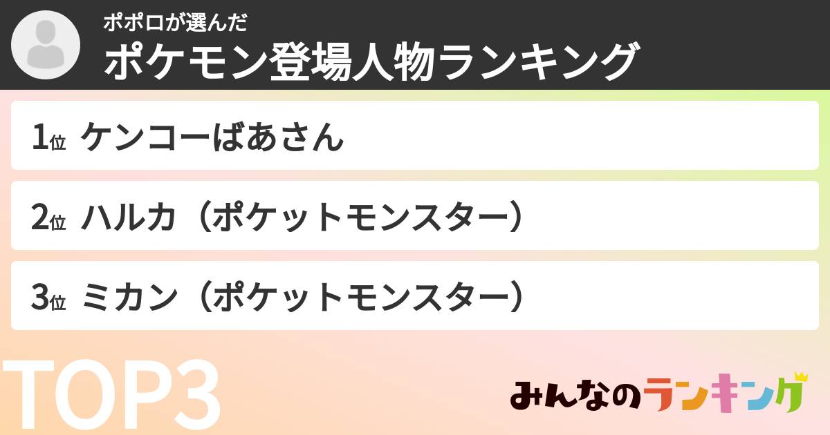 ポポロさんの「ポケモン登場人物ランキング」
