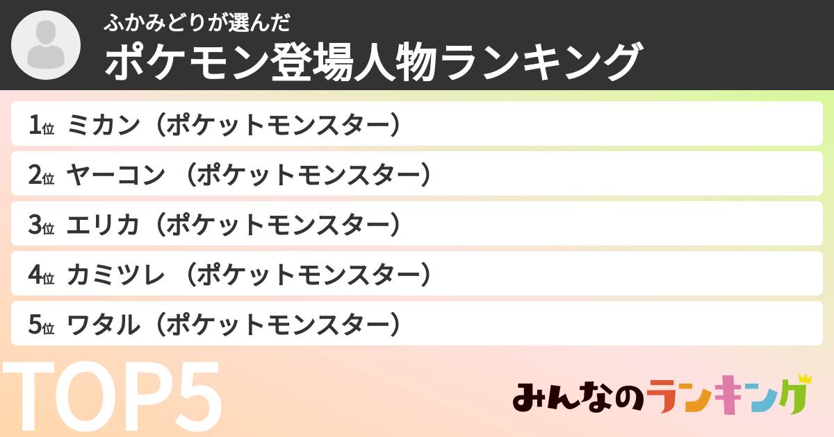 ふかみどりさんの「ポケモン登場人物ランキング」